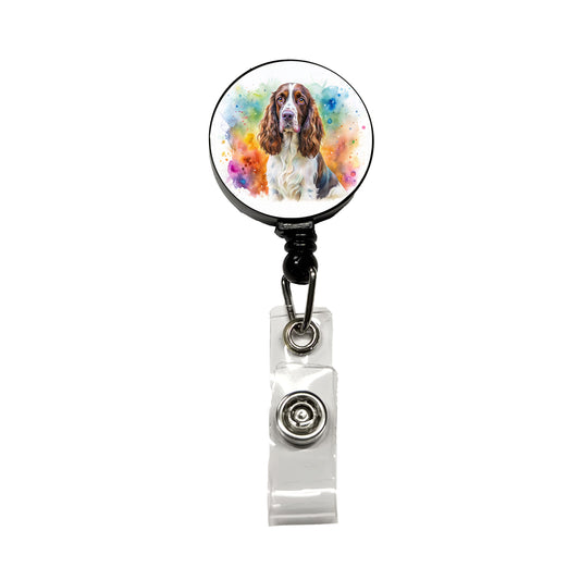 English Springer Spaniel Dog Watercolor Style Retractable ID Key Card Name Tag Badge Holder with Clip