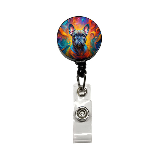 French Bulldog Frenchie Dog Abstract Art Retractable ID Key Card Name Tag Badge Holder with Clip