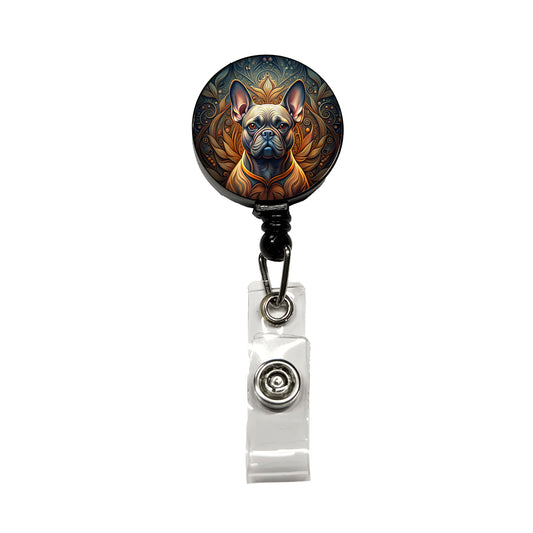 French Bulldog Frenchie Dog Art Nouveau Retractable ID Key Card Name Tag Badge Holder with Clip