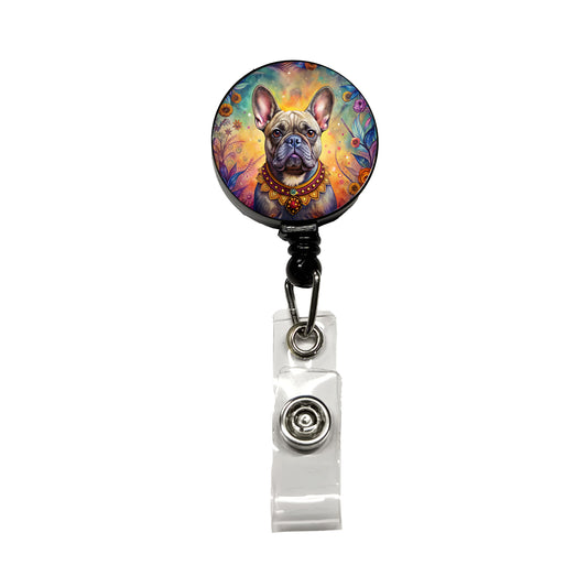 French Bulldog Frenchie Dog Bohemian Art Retractable ID Key Card Name Tag Badge Holder with Clip