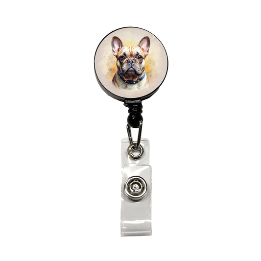 French Bulldog Frenchie Dog Illustration Retractable ID Key Card Name Tag Badge Holder with Clip
