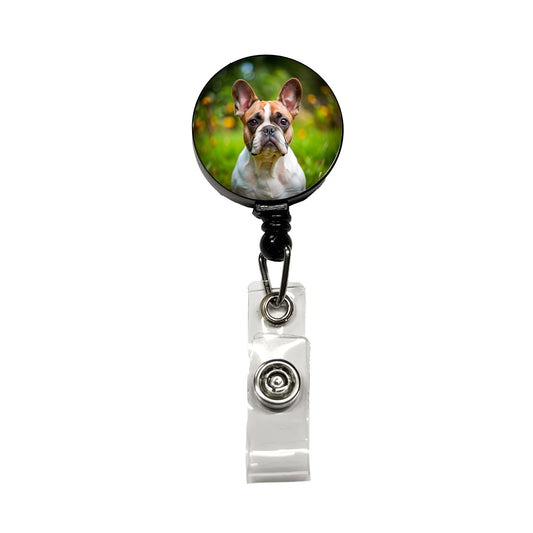 French Bulldog Frenchie Dog Photo Retractable ID Key Card Name Tag Badge Holder with Clip