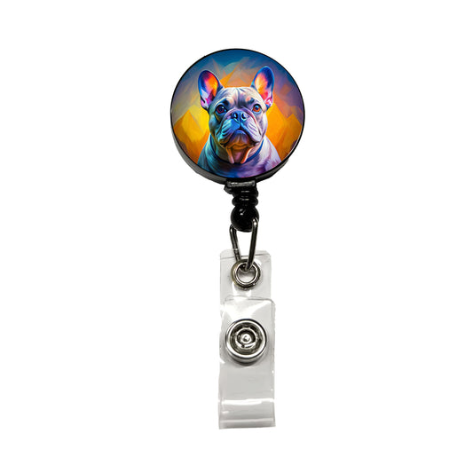French Bulldog Frenchie Dog Pop Art Retractable ID Key Card Name Tag Badge Holder with Clip