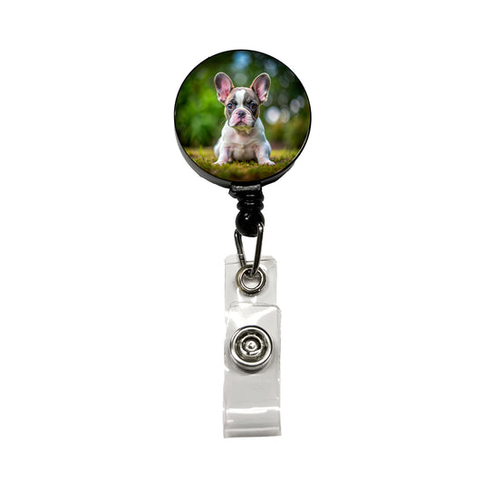 French Bulldog Frenchie Dog Puppy Photo Retractable ID Key Card Name Tag Badge Holder with Clip