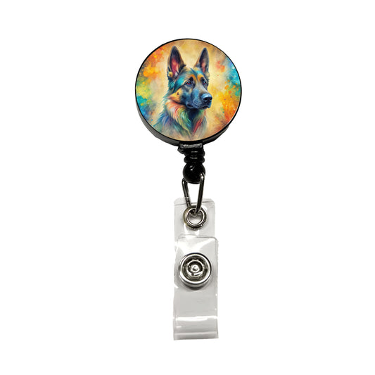 German Shepherd Dog Abstract Art Retractable ID Key Card Name Tag Badge Holder with Clip