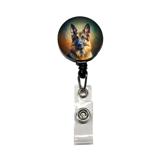 German Shepherd Dog Abstract Stylized Art Retractable ID Key Card Name Tag Badge Holder with Clip