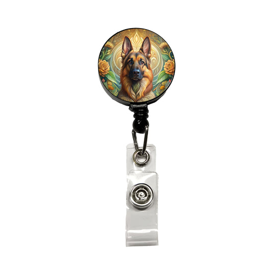 German Shepherd Dog Art Nouveau Retractable ID Key Card Name Tag Badge Holder with Clip