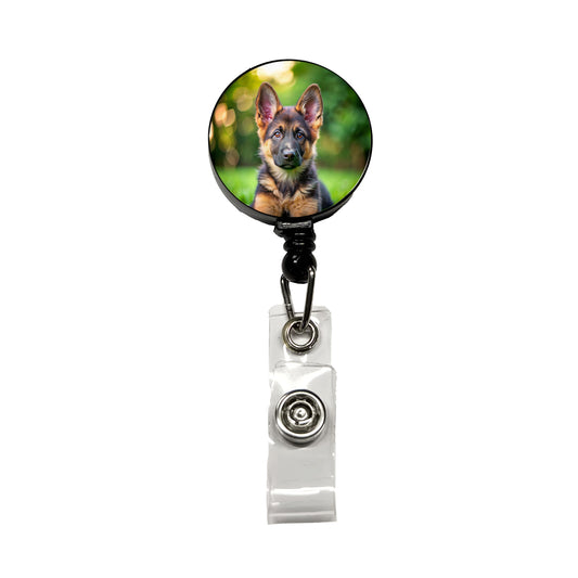 German Shepherd Dog Puppy Photo Retractable ID Key Card Name Tag Badge Holder with Clip