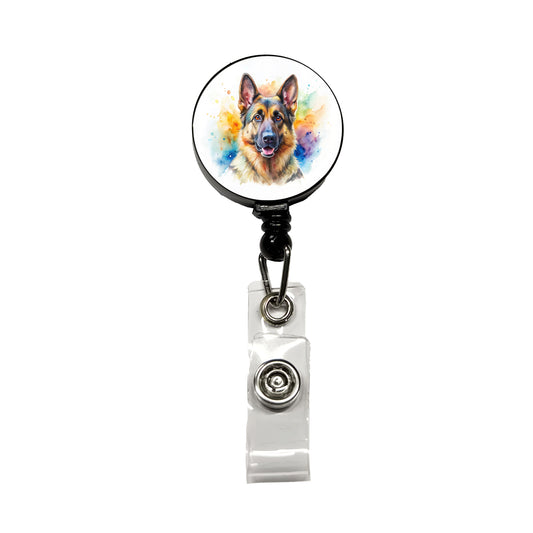 German Shepherd Dog Watercolor Style Retractable ID Key Card Name Tag Badge Holder with Clip
