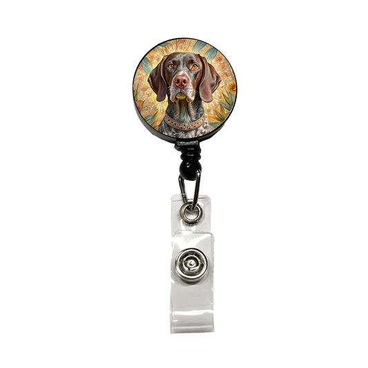 German Shorthaired Pointer Dog French Bohemian Art Retractable ID Key Card Name Tag Badge Holder with Clip