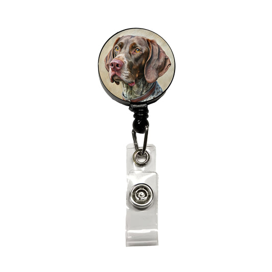 German Shorthaired Pointer Dog Illustration Retractable ID Key Card Name Tag Badge Holder with Clip