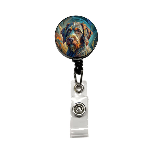 German Wirehaired Pointer Dog Abstract Stylized Art Retractable ID Key Card Name Tag Badge Holder with Clip