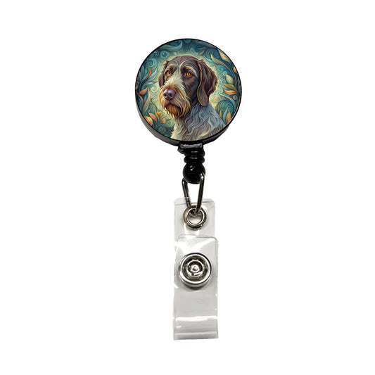 German Wirehaired Pointer Dog Art Nouveau Retractable ID Key Card Name Tag Badge Holder with Clip