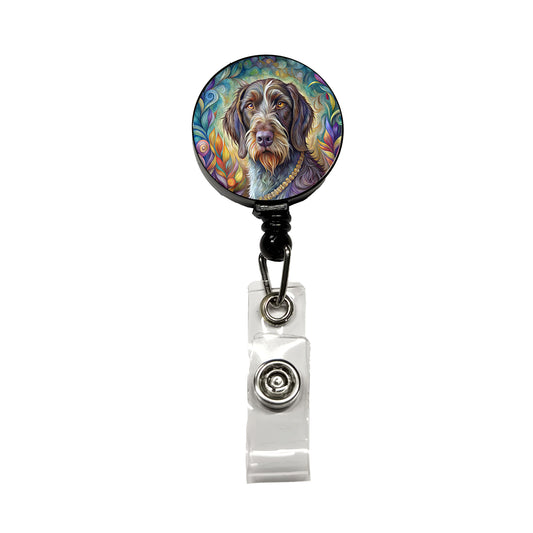 German Wirehaired Pointer Dog Bohemian Art Retractable ID Key Card Name Tag Badge Holder with Clip