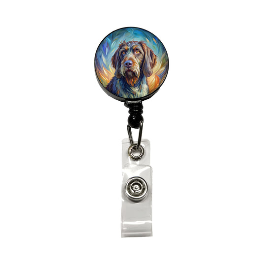 German Wirehaired Pointer Dog Expressionism Art Retractable ID Key Card Name Tag Badge Holder with Clip