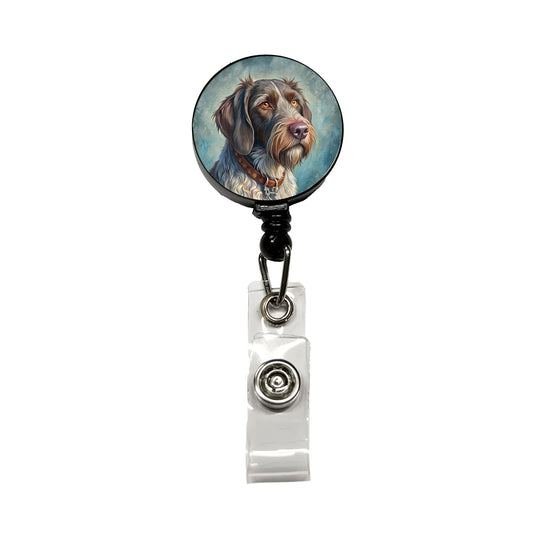German Wirehaired Pointer Dog Illustration Retractable ID Key Card Name Tag Badge Holder with Clip