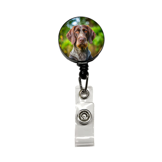 German Wirehaired Pointer Dog Photo Retractable ID Key Card Name Tag Badge Holder with Clip