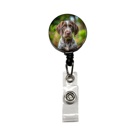 German Wirehaired Pointer Dog Puppy Photo Retractable ID Key Card Name Tag Badge Holder with Clip