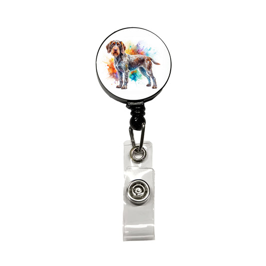 German Wirehaired Pointer Dog Watercolor Style Retractable ID Key Card Name Tag Badge Holder with Clip