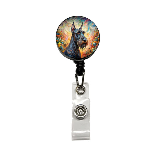 Giant Schnauzer Dog Bohemian Art Retractable ID Key Card Name Tag Badge Holder with Clip