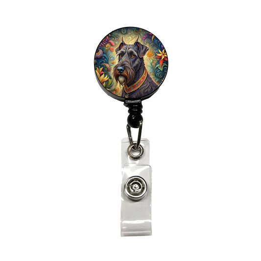 Giant Schnauzer Dog French Bohemian Art Retractable ID Key Card Name Tag Badge Holder with Clip