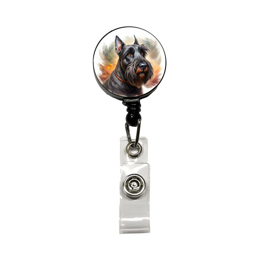 Giant Schnauzer Dog Illustration Retractable ID Key Card Name Tag Badge Holder with Clip
