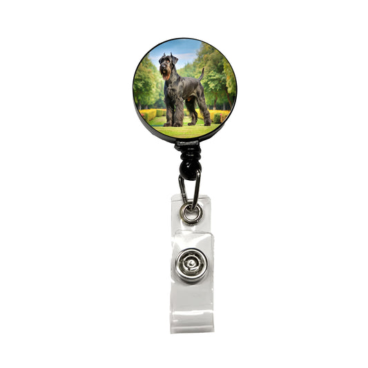 Giant Schnauzer Dog Photo Retractable ID Key Card Name Tag Badge Holder with Clip