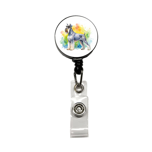 Giant Schnauzer Dog Watercolor Style Retractable ID Key Card Name Tag Badge Holder with Clip