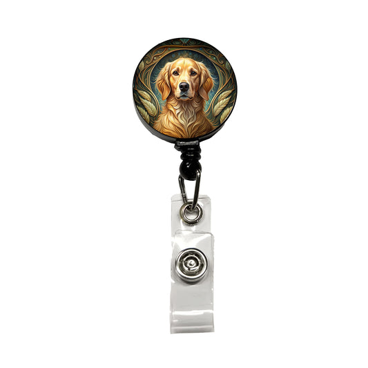 Golden Retriever Dog Art Nouveau Retractable ID Key Card Name Tag Badge Holder with Clip
