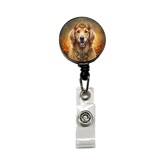 Golden Retriever Dog Bohemian Art Retractable ID Key Card Name Tag Badge Holder with Clip