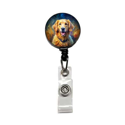 Golden Retriever Dog Expressionism Art Retractable ID Key Card Name Tag Badge Holder with Clip