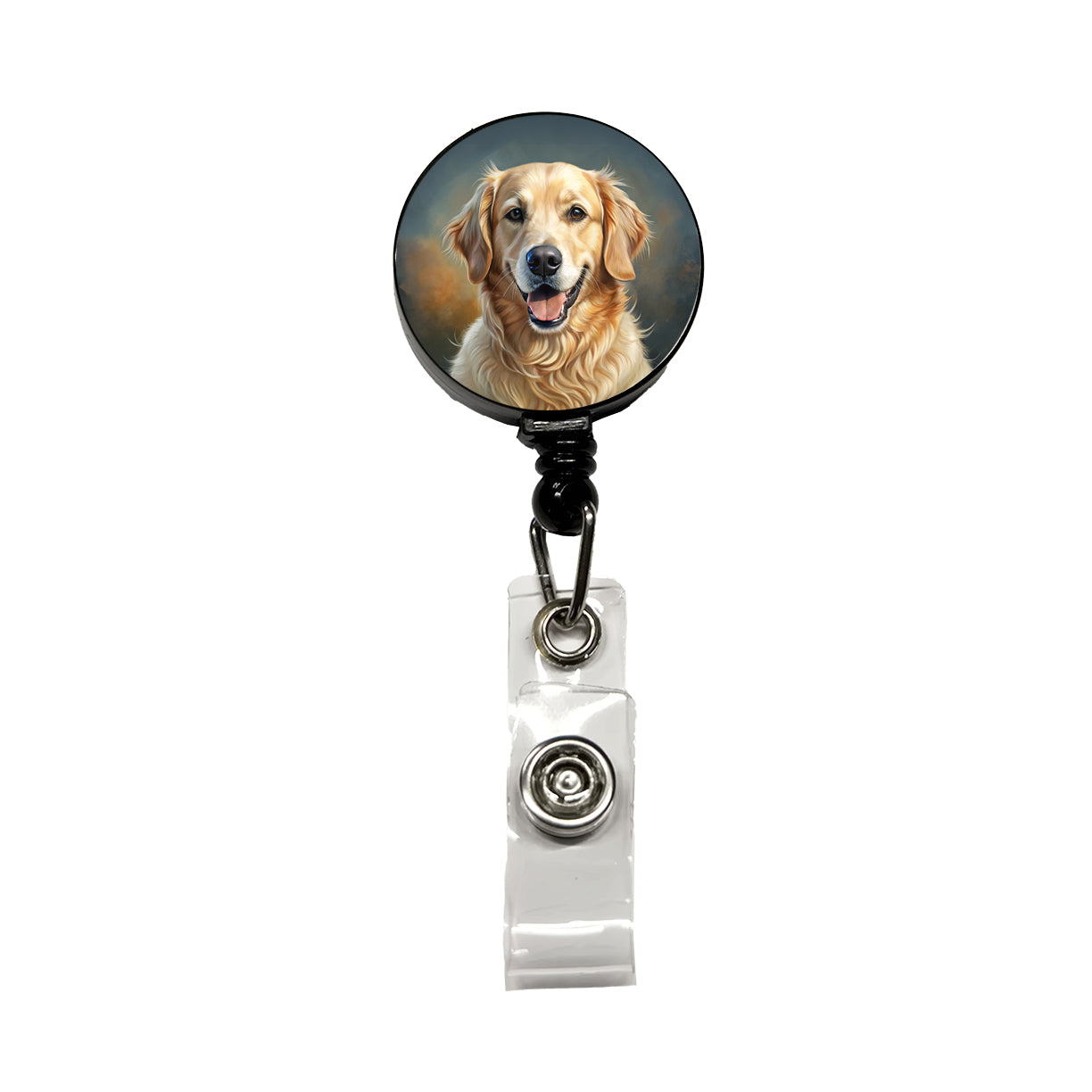 Golden Retriever Dog Illustration Retractable ID Key Card Name Tag Badge Holder with Clip