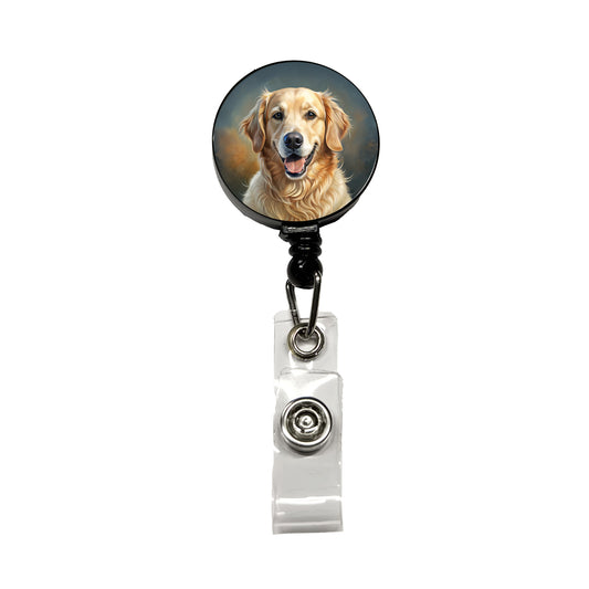 Golden Retriever Dog Illustration Retractable ID Key Card Name Tag Badge Holder with Clip