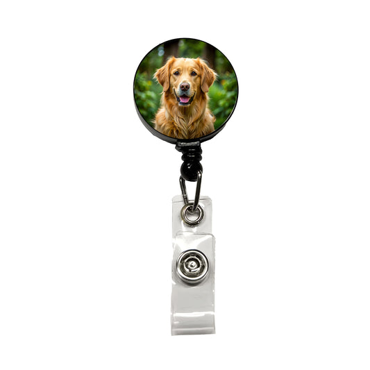 Golden Retriever Dog Photo Retractable ID Key Card Name Tag Badge Holder with Clip