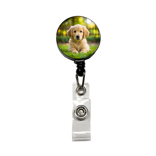 Golden Retriever Dog Puppy Photo Retractable ID Key Card Name Tag Badge Holder with Clip
