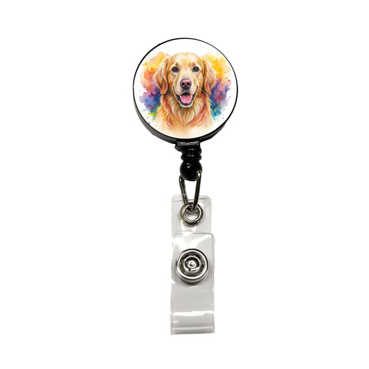 Golden Retriever Dog Watercolor Style Retractable ID Key Card Name Tag Badge Holder with Clip