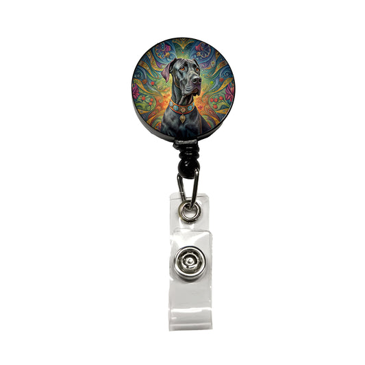 Great Dane Dog French Bohemian Art Retractable ID Key Card Name Tag Badge Holder with Clip