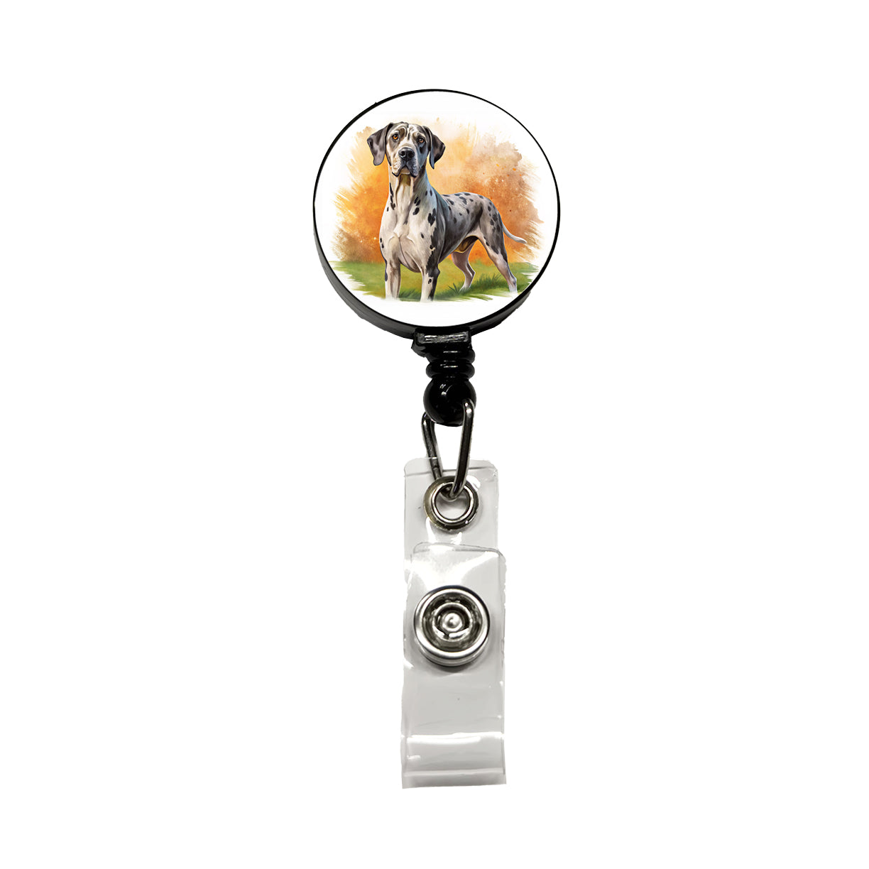 Great Dane Dog Illustration Retractable ID Key Card Name Tag Badge Holder with Clip