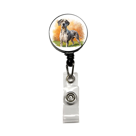 Great Dane Dog Illustration Retractable ID Key Card Name Tag Badge Holder with Clip