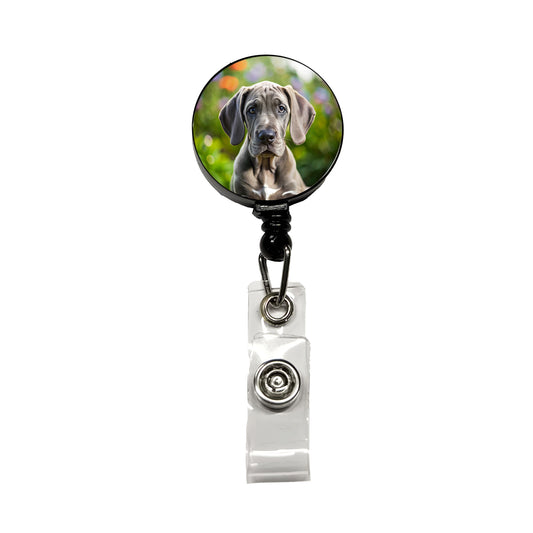 Great Dane Dog Puppy Photo Retractable ID Key Card Name Tag Badge Holder with Clip