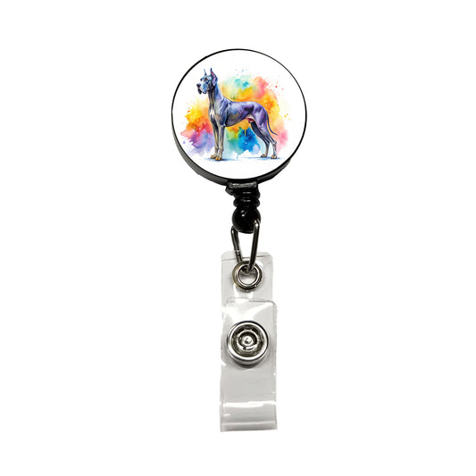 Great Dane Dog Watercolor Style Retractable ID Key Card Name Tag Badge Holder with Clip