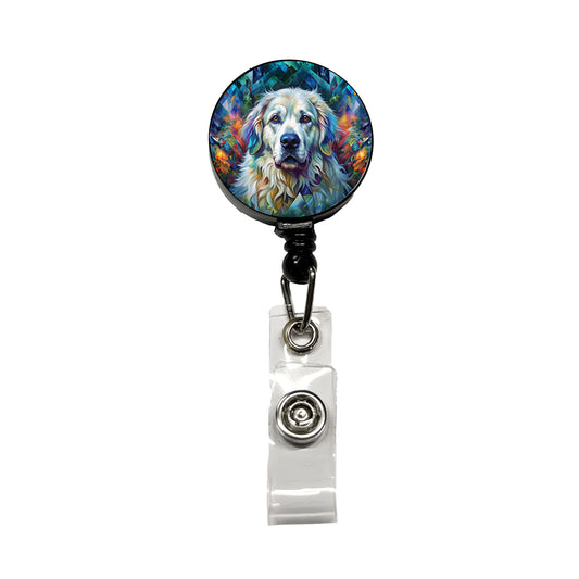 Great Pyrenees Dog Abstract Art Retractable ID Key Card Name Tag Badge Holder with Clip