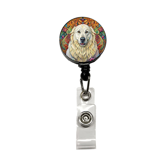 Great Pyrenees Dog Bohemian Art Retractable ID Key Card Name Tag Badge Holder with Clip
