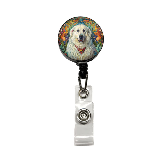 Great Pyrenees Dog French Bohemian Art Retractable ID Key Card Name Tag Badge Holder with Clip