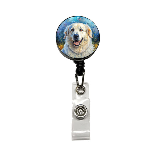 Great Pyrenees Dog Illustration Retractable ID Key Card Name Tag Badge Holder with Clip