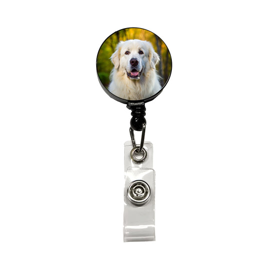 Great Pyrenees Dog Photo Retractable ID Key Card Name Tag Badge Holder with Clip