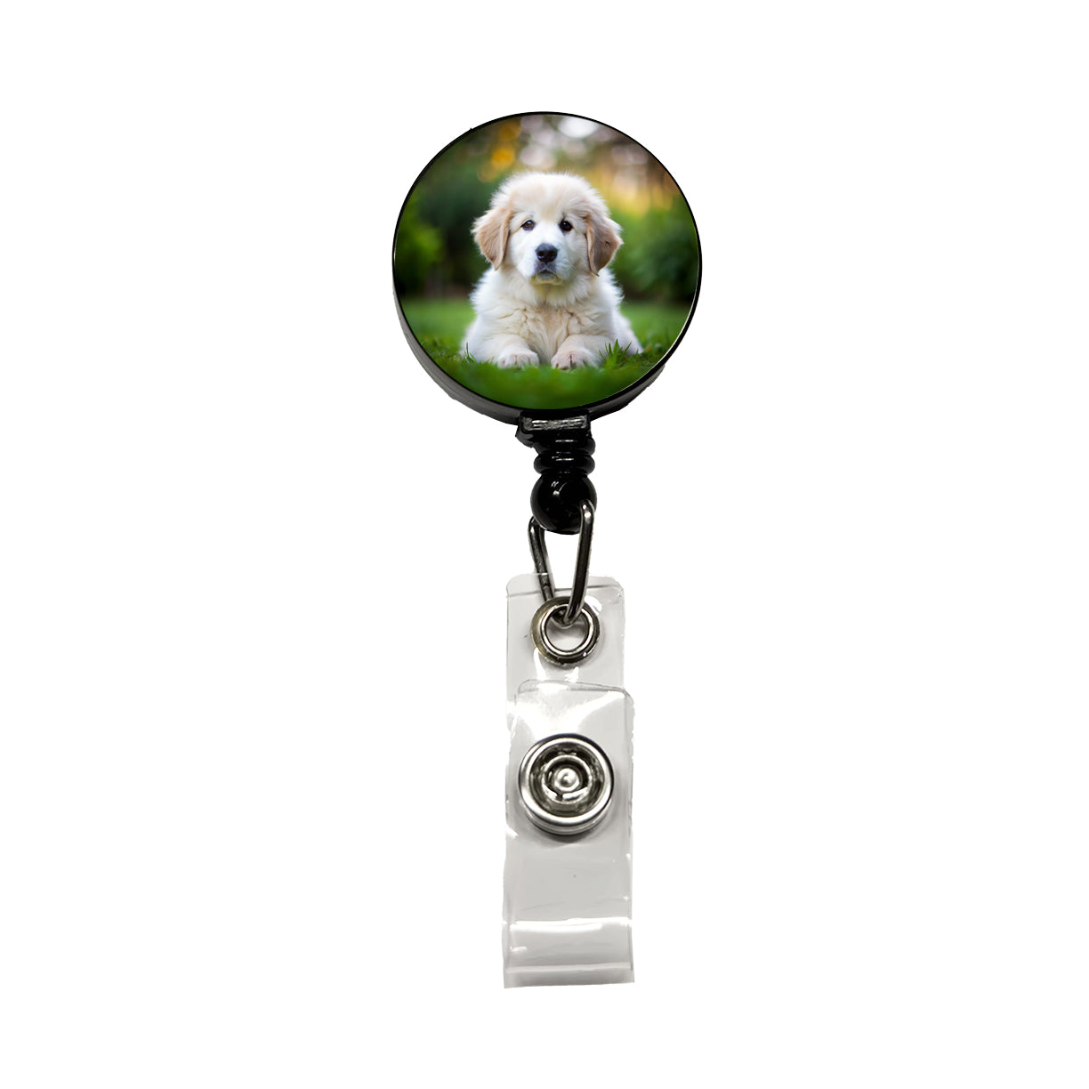 Great Pyrenees Dog Puppy Photo Retractable ID Key Card Name Tag Badge Holder with Clip