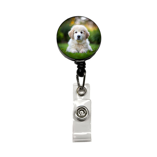 Great Pyrenees Dog Puppy Photo Retractable ID Key Card Name Tag Badge Holder with Clip