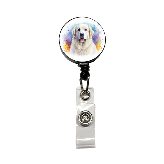 Great Pyrenees Dog Watercolor Style Retractable ID Key Card Name Tag Badge Holder with Clip