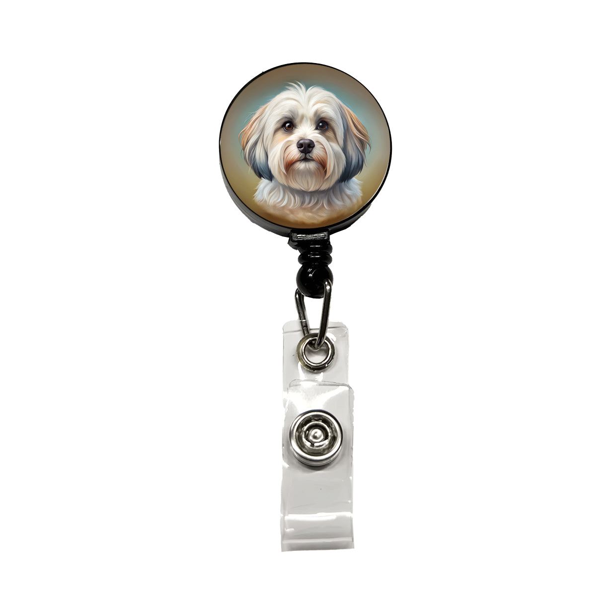 Havanese Dog Illustration Retractable ID Key Card Name Tag Badge Holder with Clip